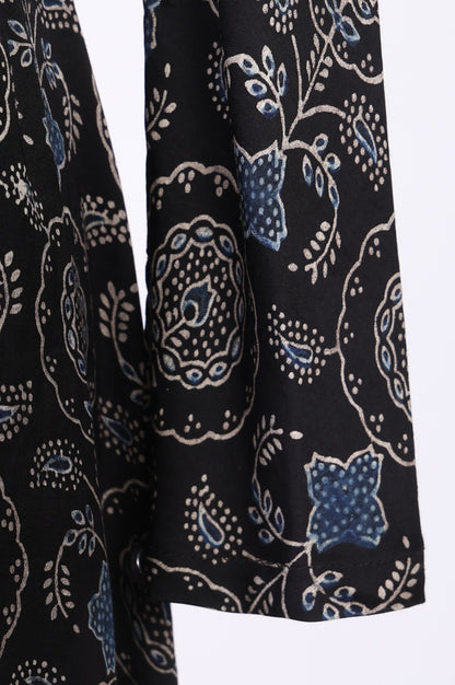 Black Embroidered Modal Satin A-line Kurta