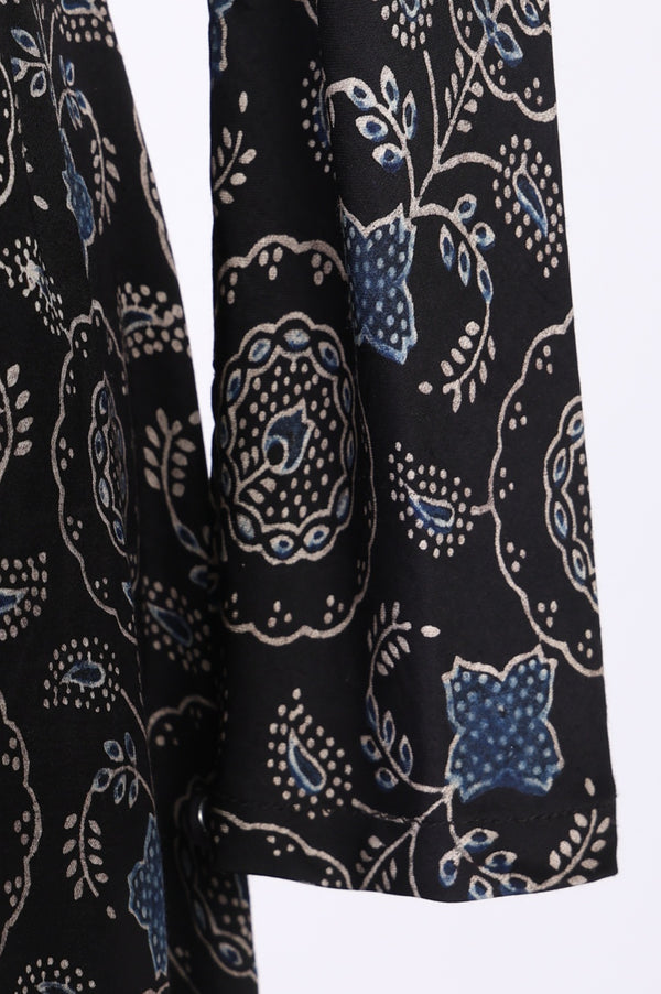 Black Embroidered Modal Satin A-line Kurta