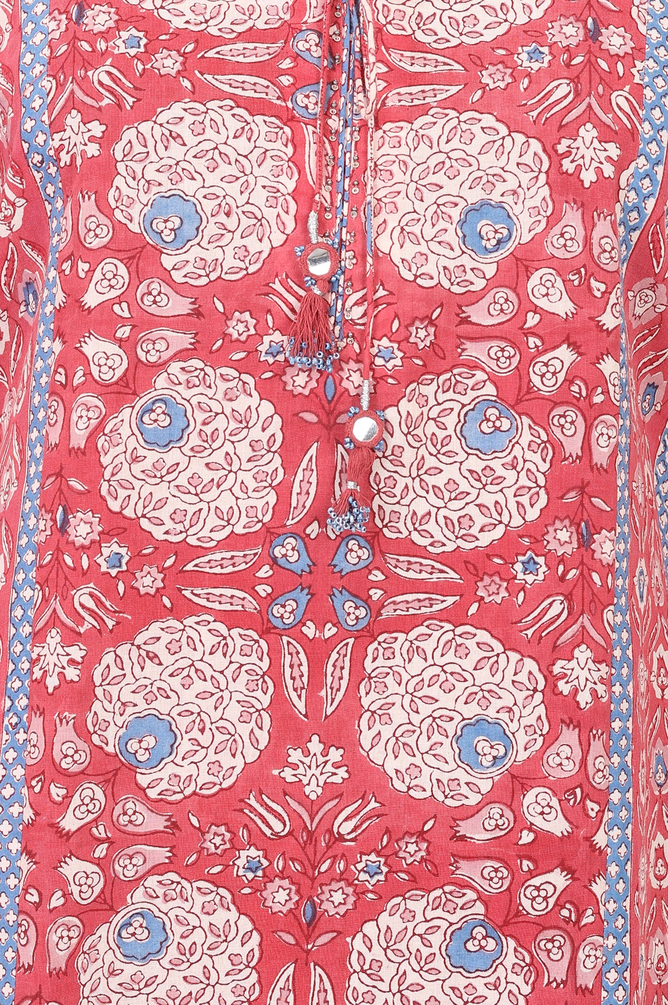 Coral Block Printed Pure Cotton A-line Kurta
