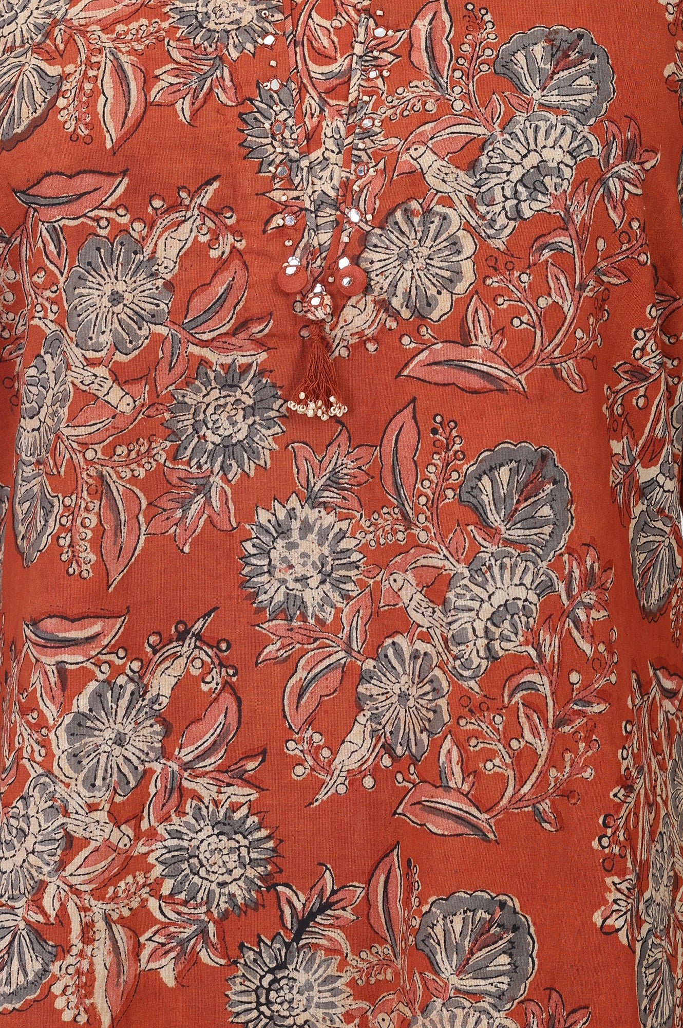 Rust Block Printed Pure Cotton Straight Kurta