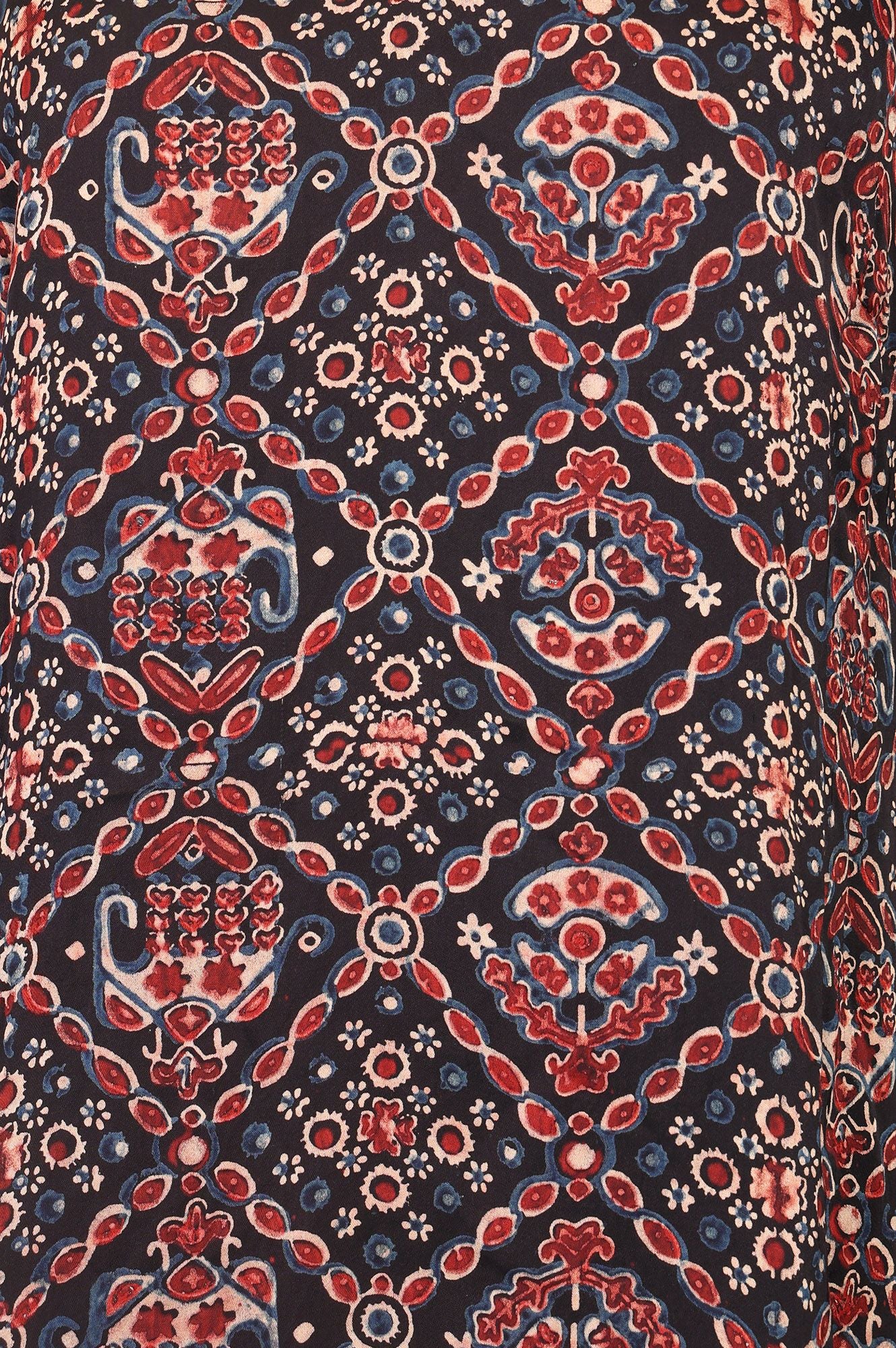 Black Ajrak Printed Sequins Modal Satin Straight Kurta