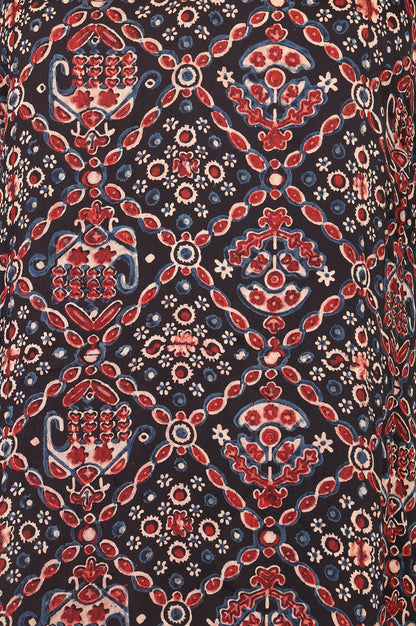 Black Ajrak Printed Sequins Modal Satin Straight Kurta