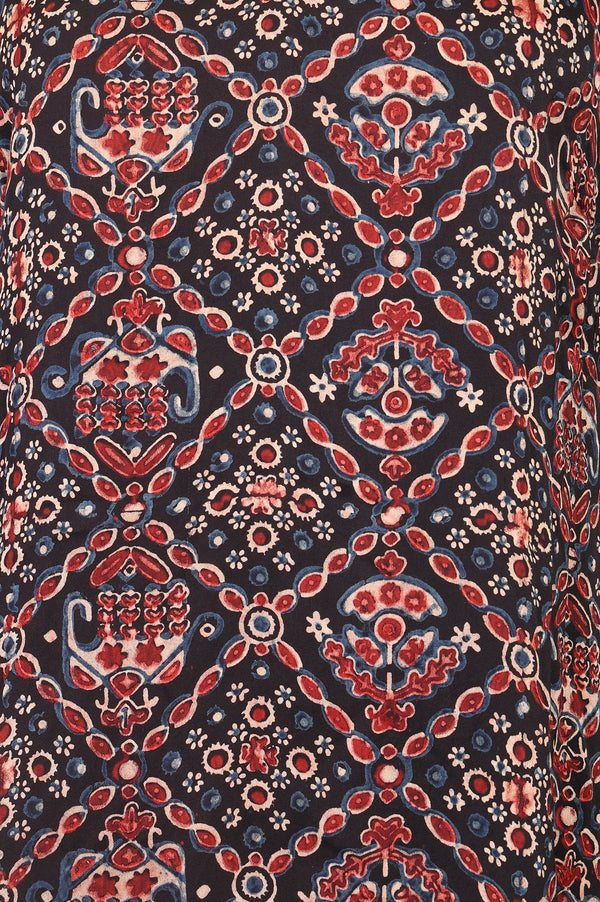 Black Ajrak Printed Sequins Modal Satin Straight Kurta