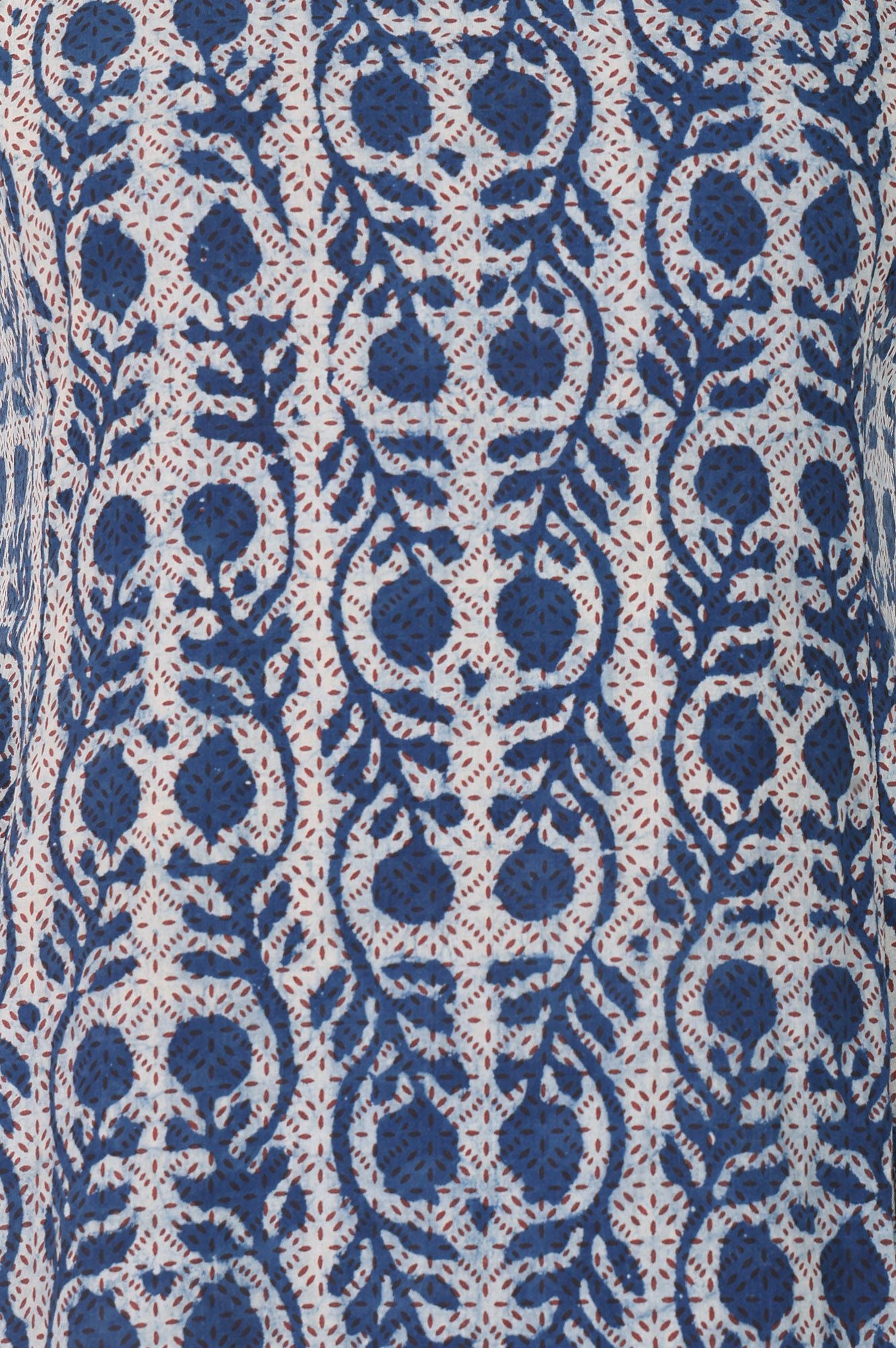 White Block Printed Sleeveless Pure Cotton Flared Dress