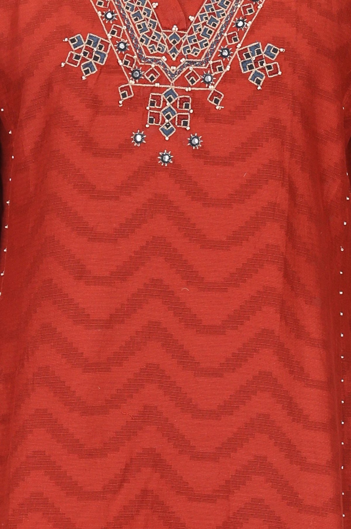 Rust Mirror Work Pure Cotton Straight Kurta
