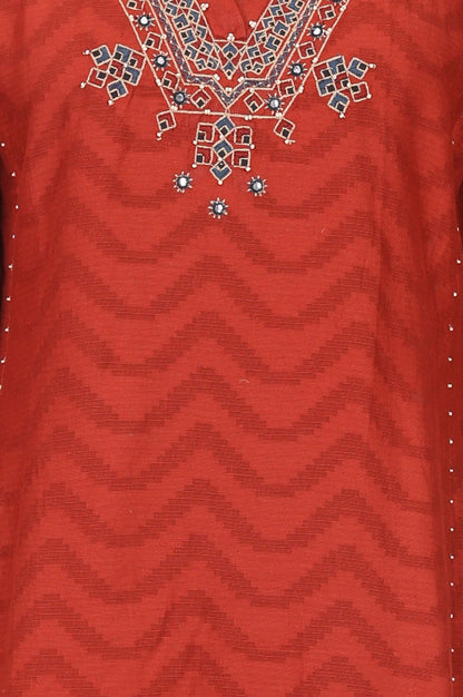 Rust Mirror Work Pure Cotton Straight Kurta