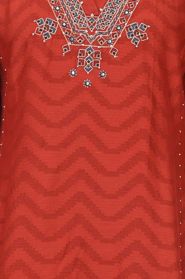 Rust Mirror Work Pure Cotton Straight Kurta