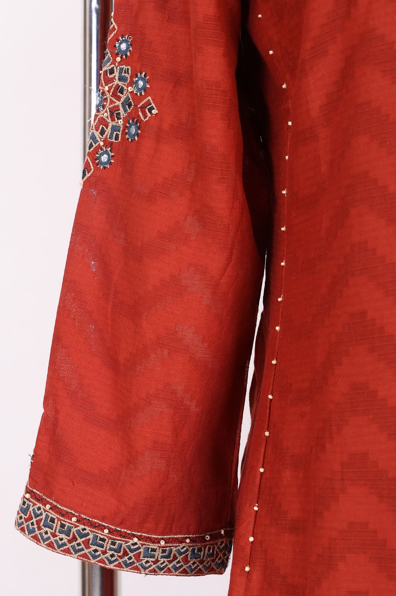 Rust Mirror Work Pure Cotton Straight Kurta