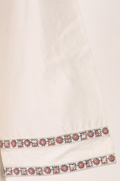 Off White Embroidered Cotton Silk Straight Kurta