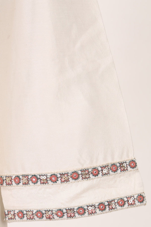 Off White Embroidered Cotton Silk Straight Kurta