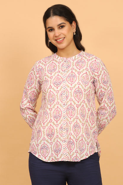 Pink and White Handblock Printed Shirt