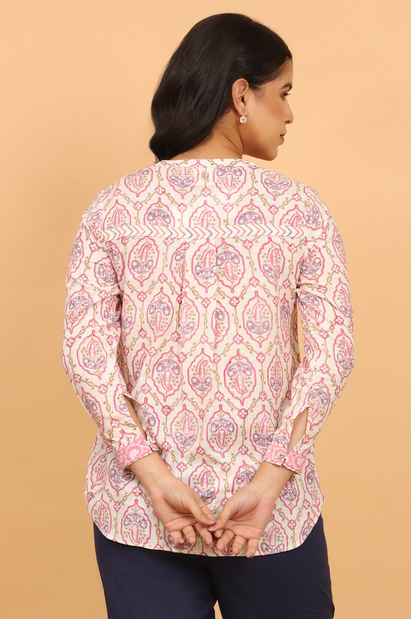Pink and White Handblock Printed Shirt