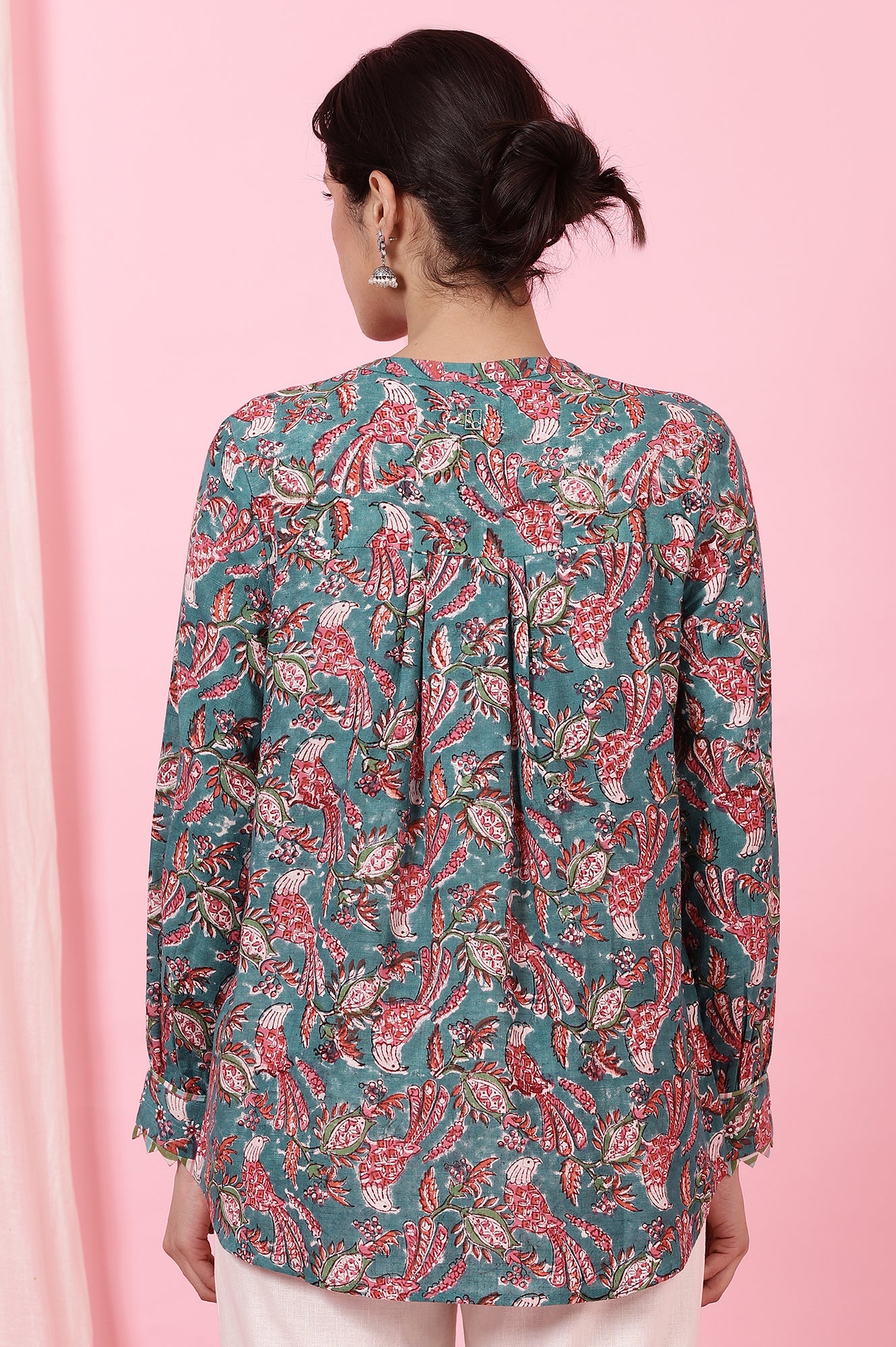 Teal Handblock Printed Shirt