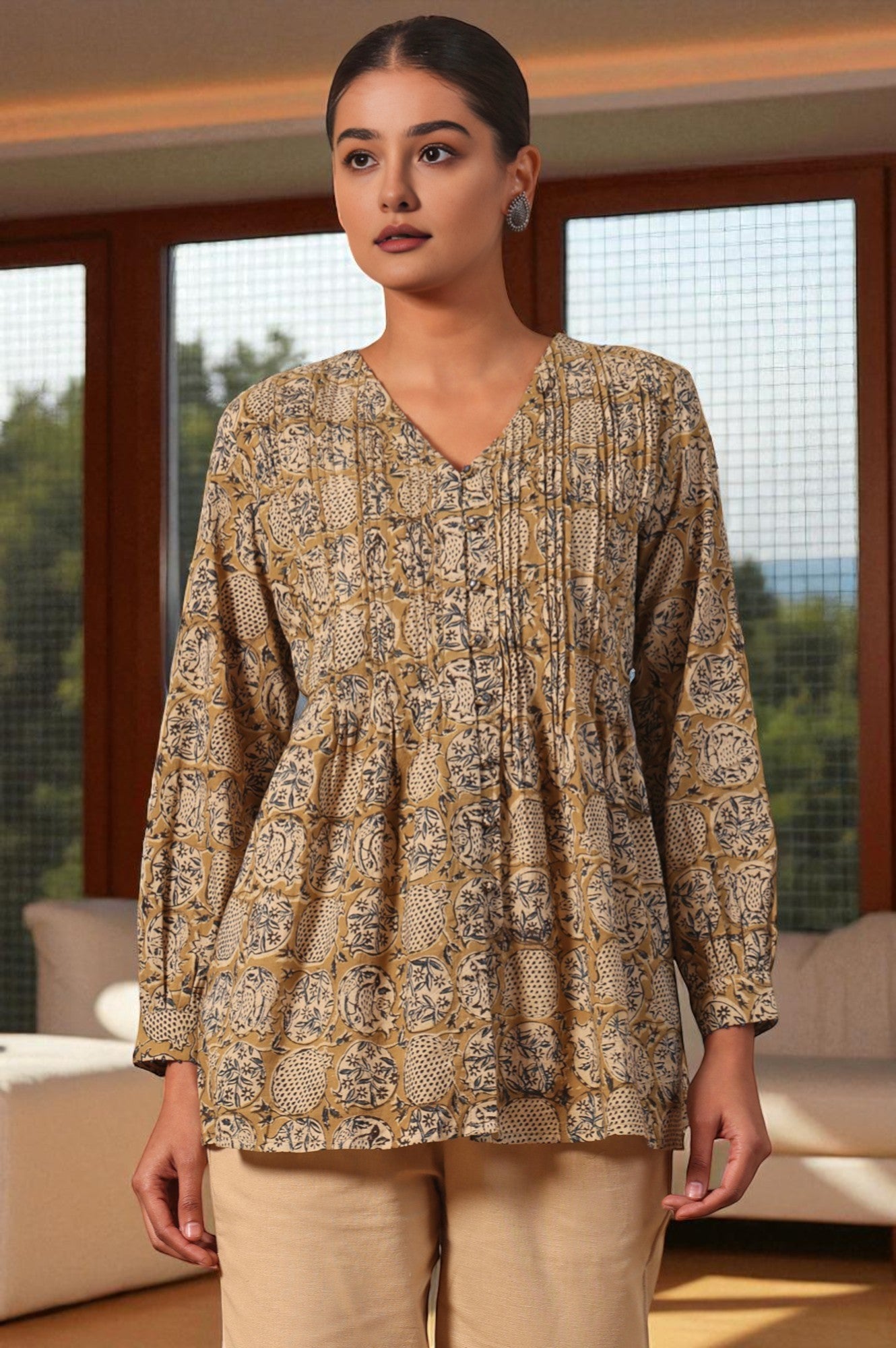 Yellow Floral Printed A-Line Pure Cotton Top