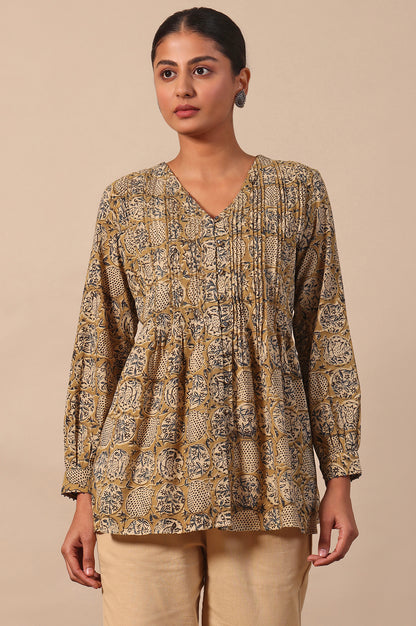 Yellow Floral Printed A-Line Pure Cotton Top