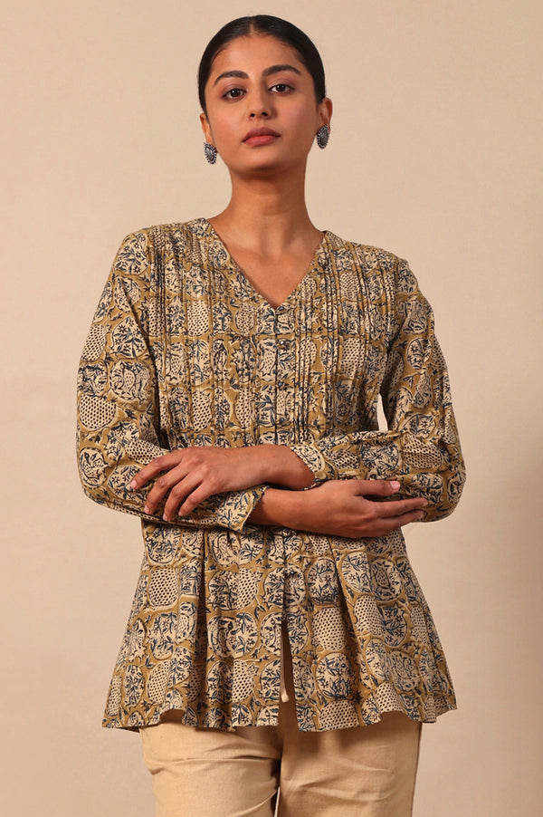 Yellow Floral Printed A-Line Pure Cotton Top