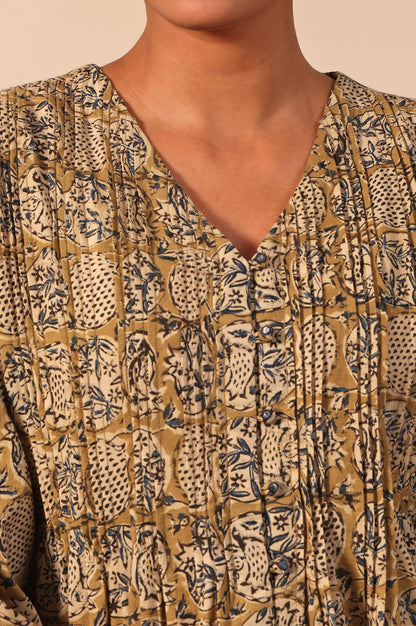 Yellow Floral Printed A-Line Pure Cotton Top