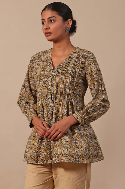 Yellow Floral Printed A-Line Pure Cotton Top