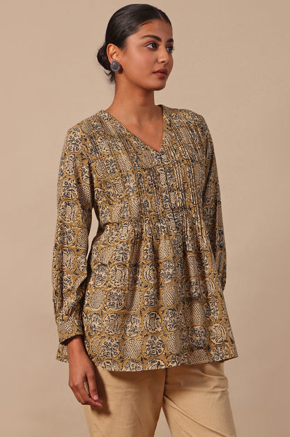 Yellow Floral Printed A-Line Pure Cotton Top