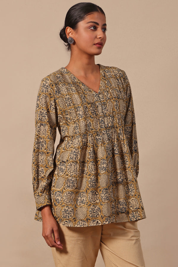 Yellow Floral Printed A-Line Pure Cotton Top