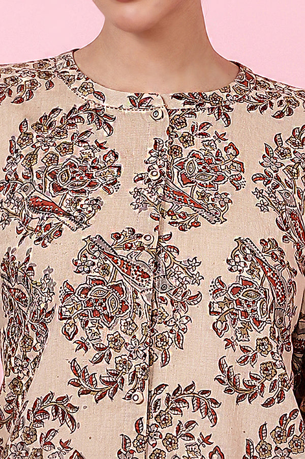 Beige Handblock Kalamkari Printed Shirt