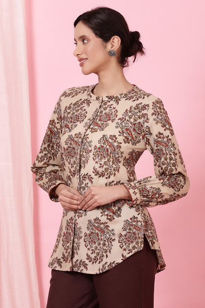 Beige Handblock Kalamkari Printed Shirt