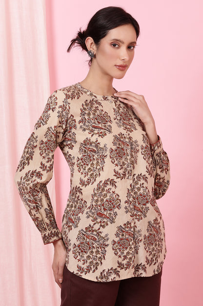 Beige Handblock Kalamkari Printed Shirt