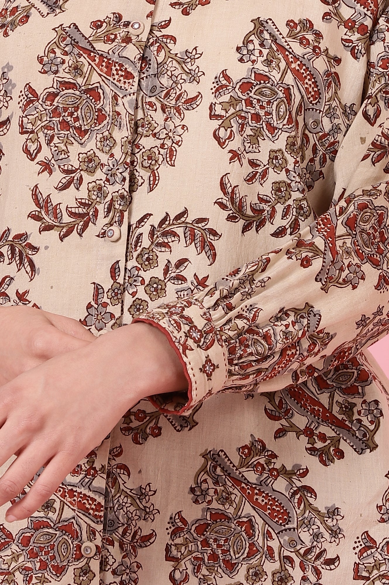 Beige Handblock Kalamkari Printed Shirt