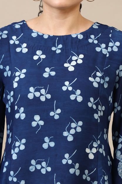 Indigo Dabu Printed Top in Lustrous Modal Satin