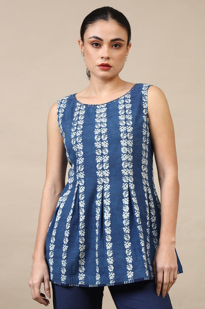 Indigo Handblock Border Print Sleveleess Top