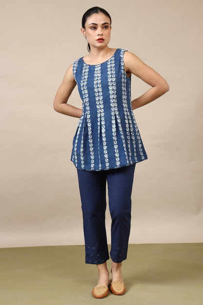 Indigo Handblock Border Print Sleveleess Top