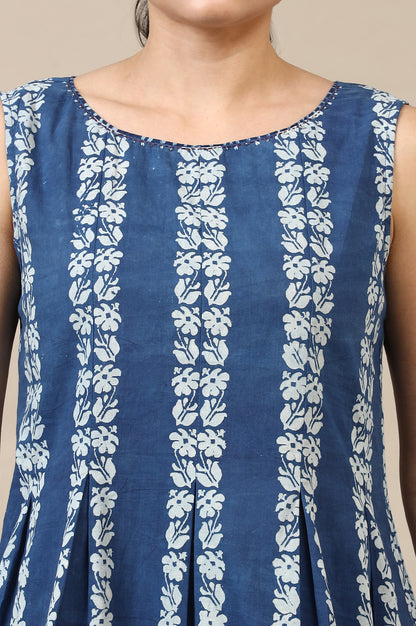 Indigo Handblock Border Print Sleveleess Top