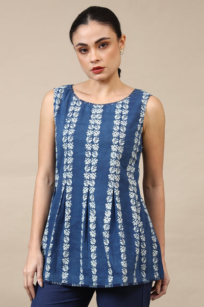 Indigo Handblock Border Print Sleveleess Top