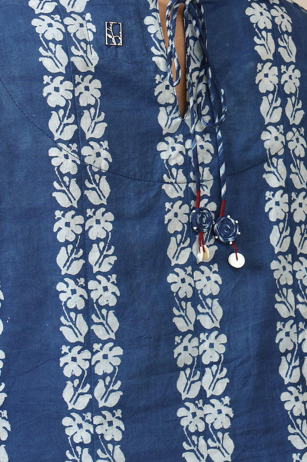 Indigo Handblock Border Print Sleveleess Top
