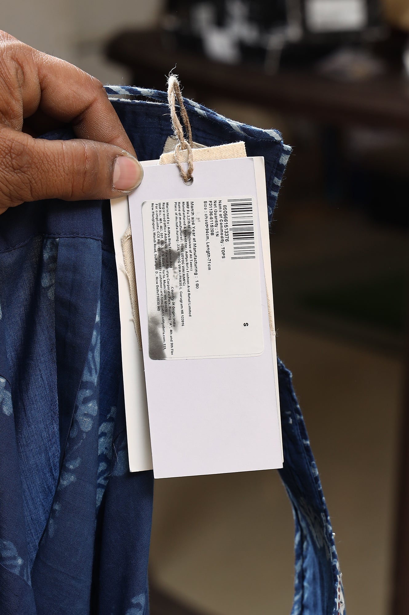 Indigo Handblock Border Print Sleveleess Top