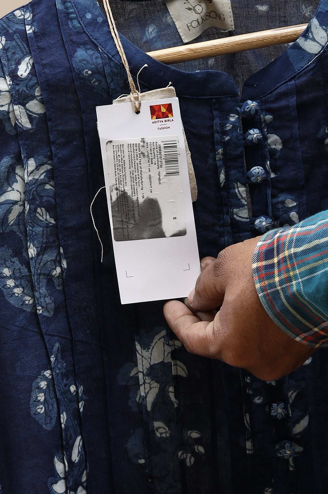 Indigo Dabu Printed Pintuck Top