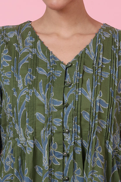 Green Handblock Printed Top in Cotton Voile