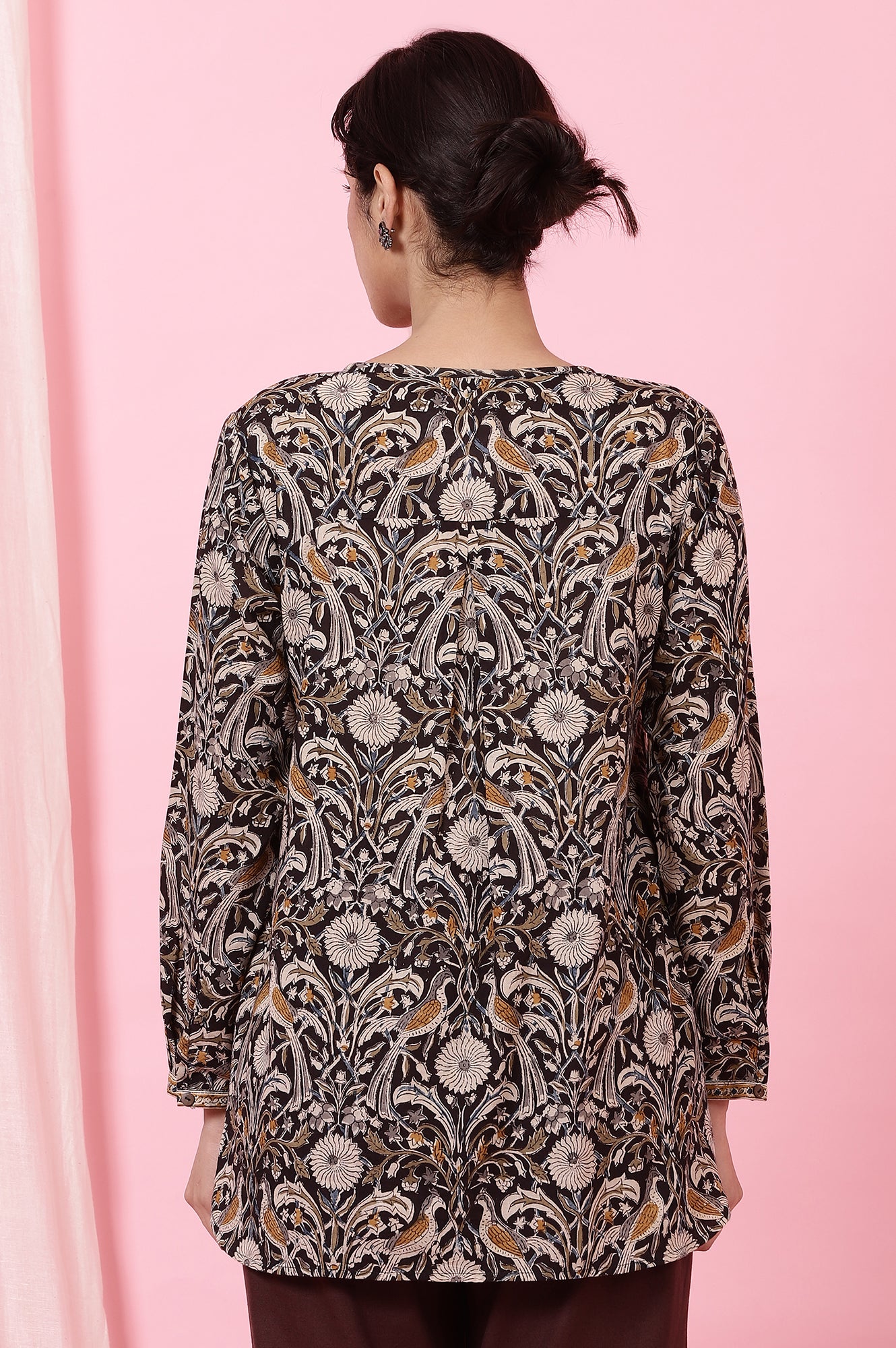 Black Handblock Print kalamkari Top in Soft Cotton