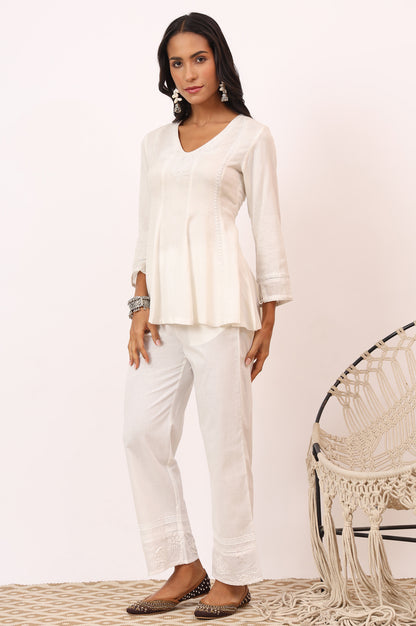 Ecru V-neck Chikankari Flared Top