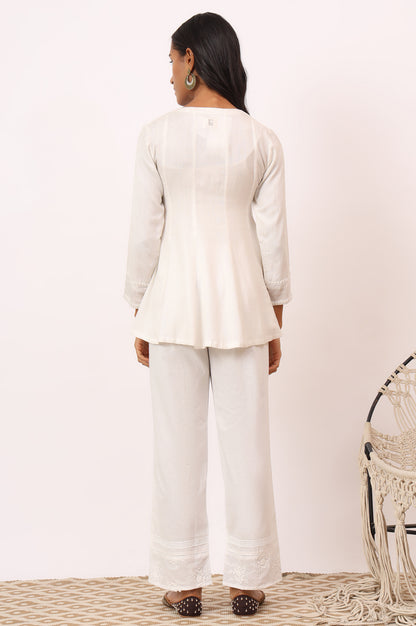 Ecru V-neck Chikankari Flared Top