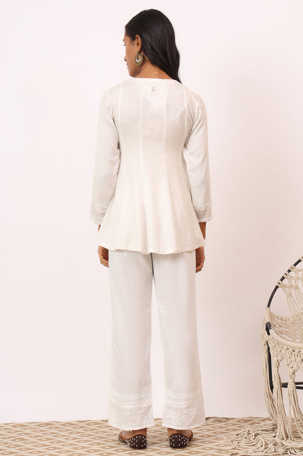 Ecru V-neck Chikankari Flared Top