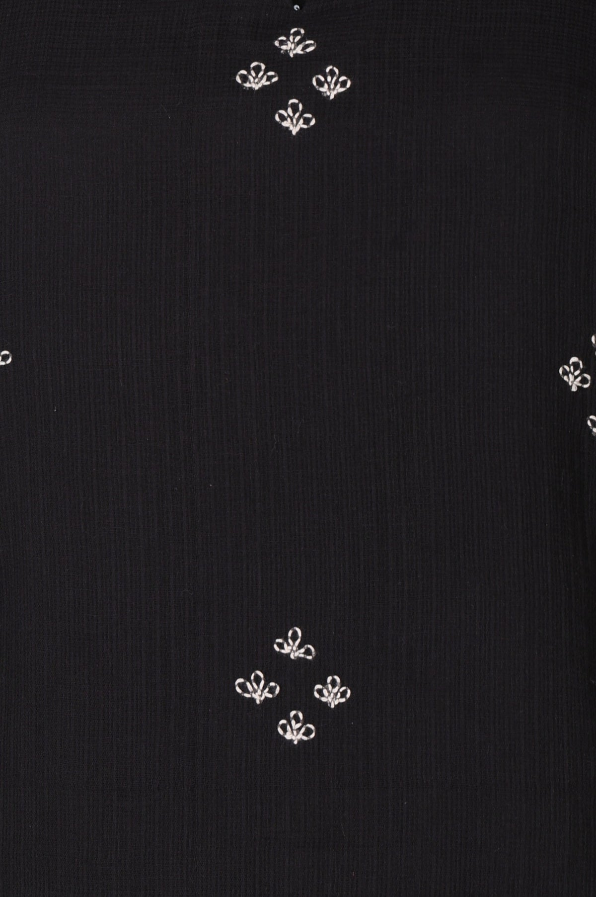 Black Embroidered Cotton Silk Kota Straight Top