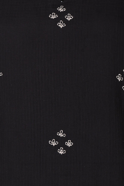 Black Embroidered Cotton Silk Kota Straight Top