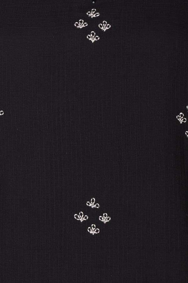 Black Embroidered Cotton Silk Kota Straight Top