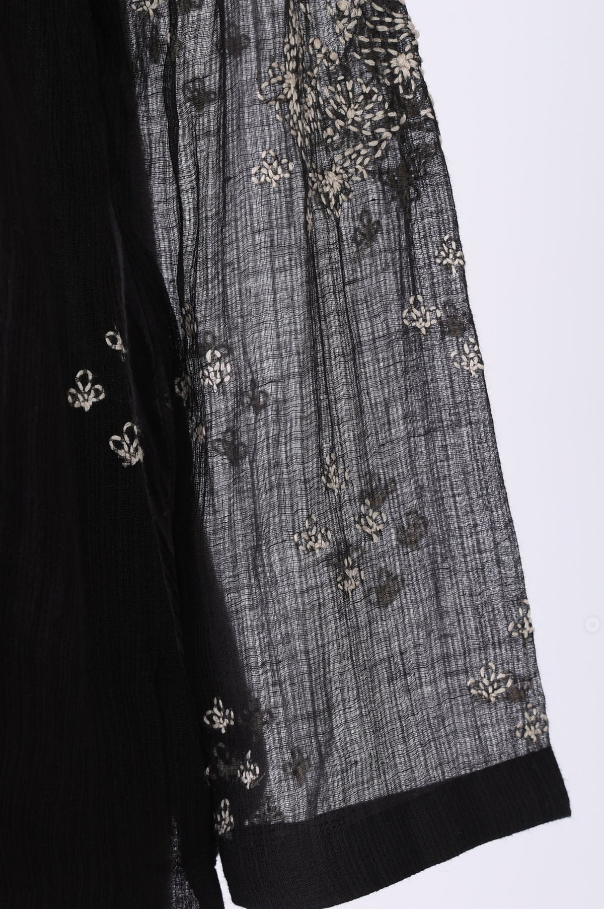 Black Embroidered Cotton Silk Kota Straight Top