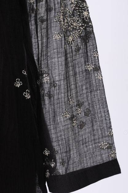 Black Embroidered Cotton Silk Kota Straight Top