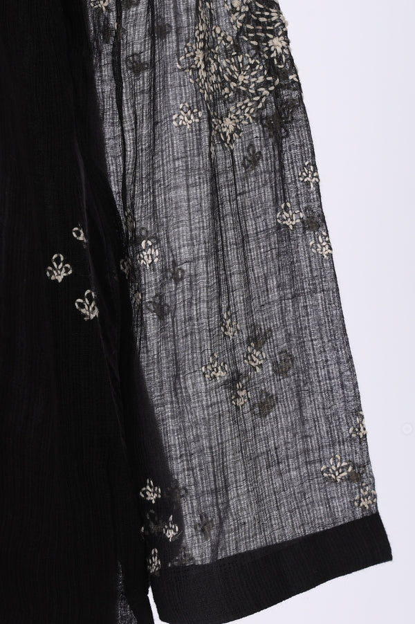 Black Embroidered Cotton Silk Kota Straight Top