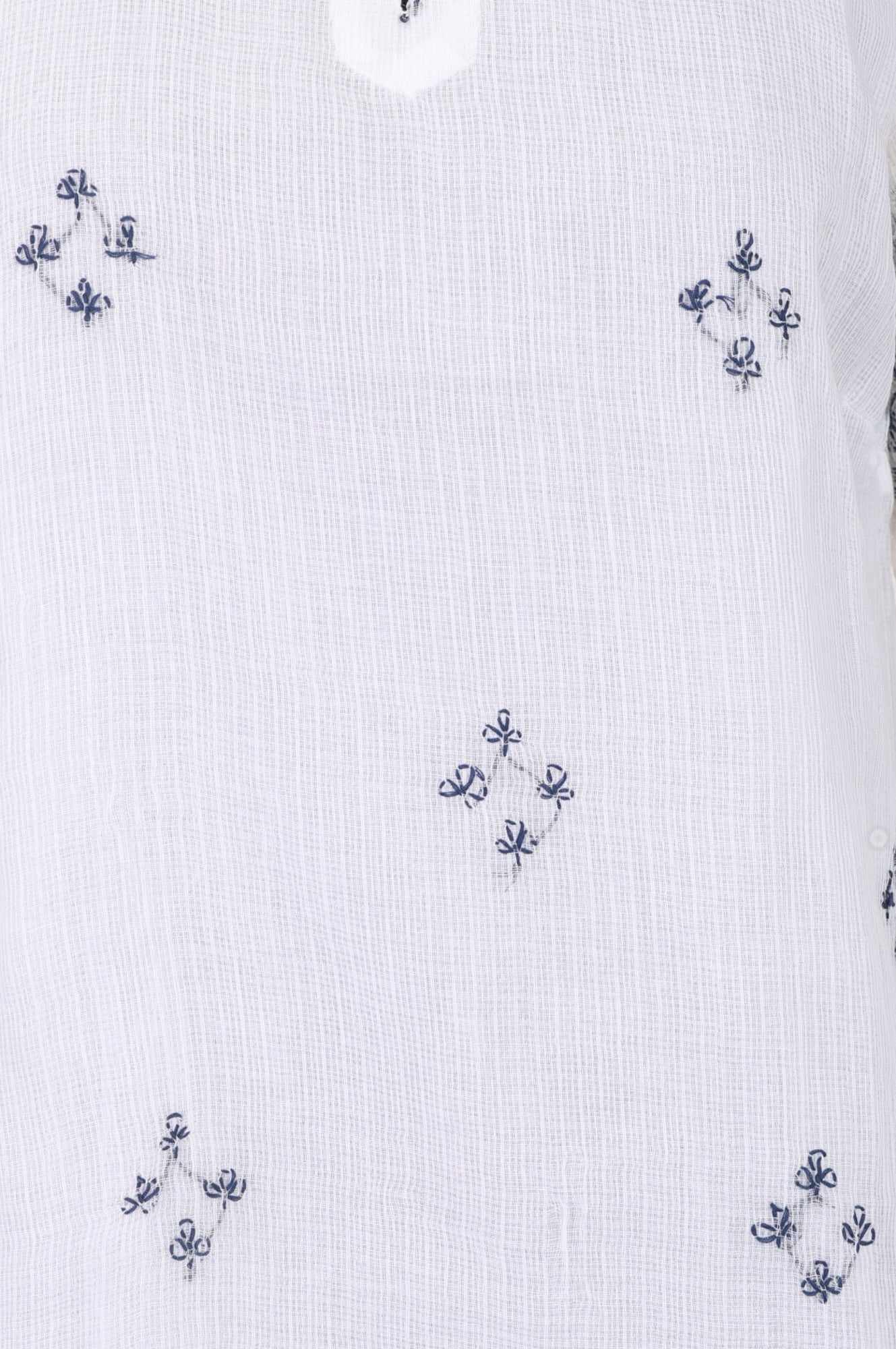 White Ethnic Motifs Embroidered Cotton Blend Straight Top