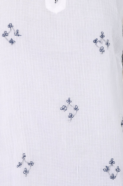 White Ethnic Motifs Embroidered Cotton Blend Straight Top