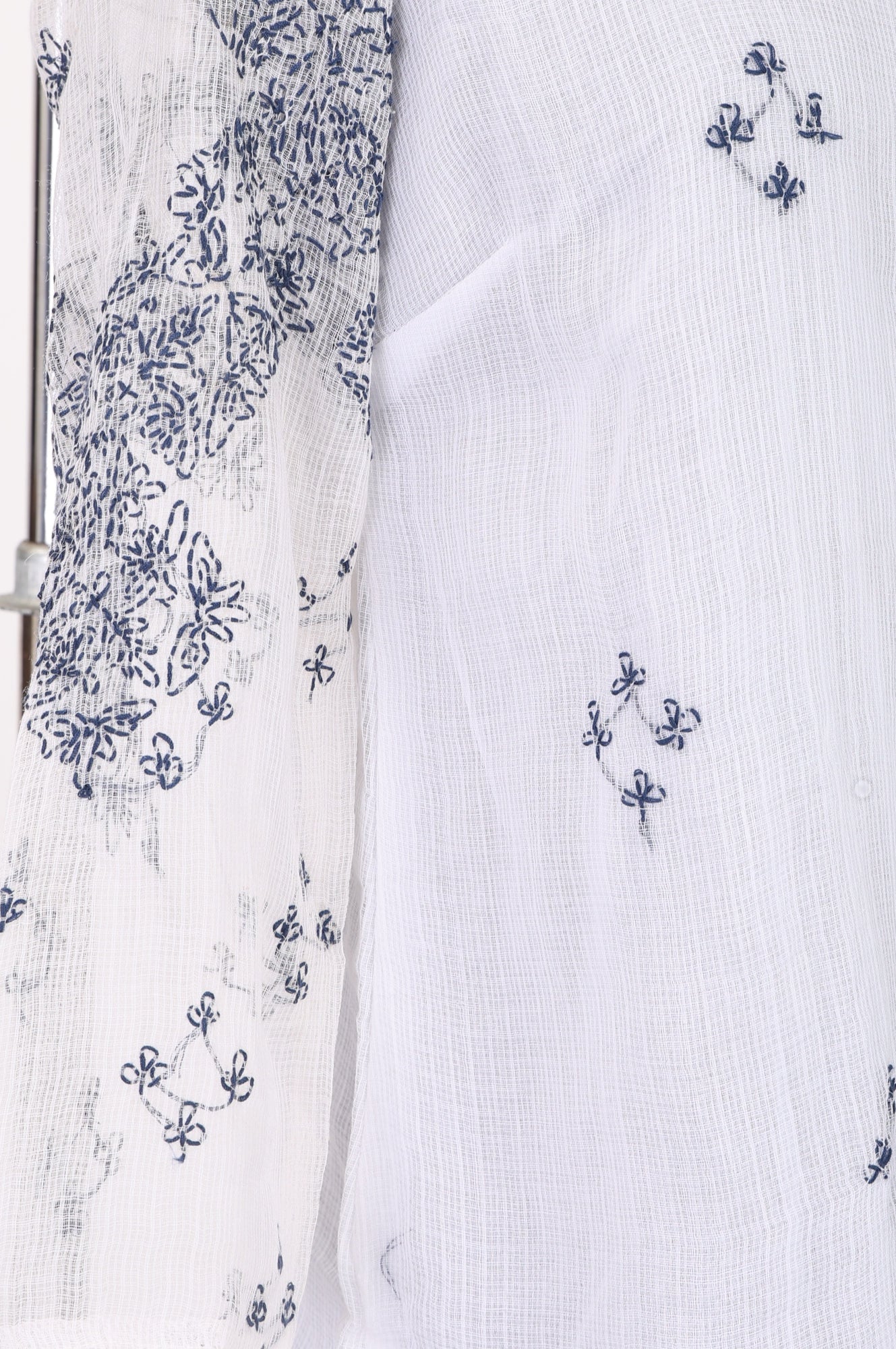 White Ethnic Motifs Embroidered Cotton Blend Straight Top